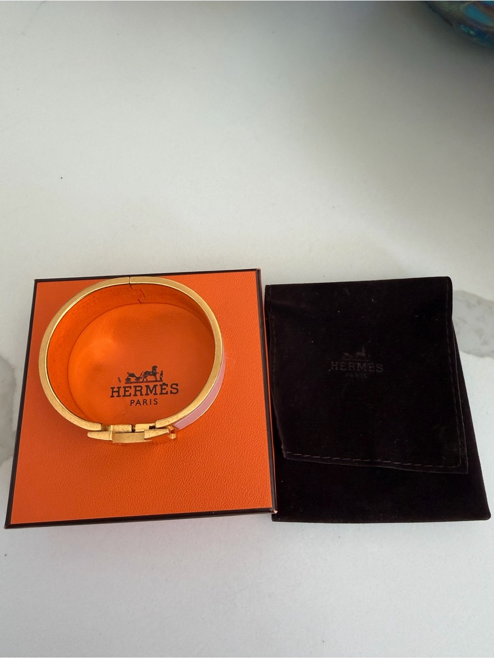 Hermès Clic Clac H Medium Enamel Bracelet Bangle in Lavender Mauve Gold RARE 💜 - Picture 10 of 10